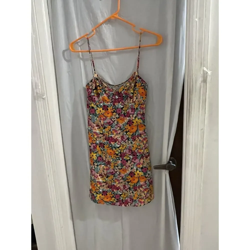 For Love And Lemons Orange Multicolor Floral Deena Mini Slip Dress Sz Xs - Picture 3 of 10